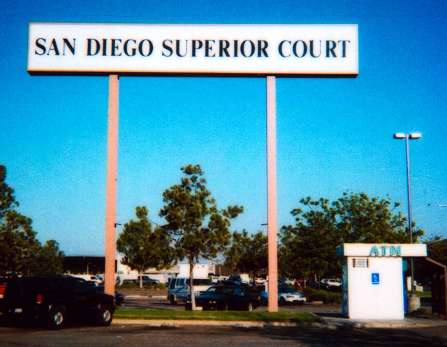 An ATM located next to the sign for the San Diego Superior Court